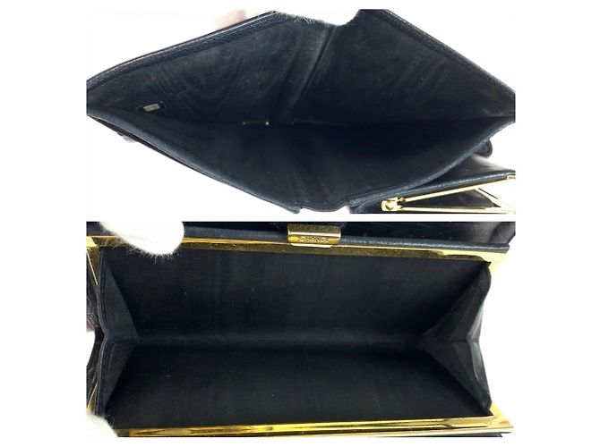 Chanel Vintage Coco Mark Clasp Black Leather Long Wallet - view 6