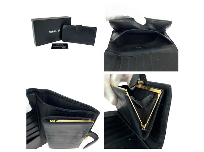 Chanel Vintage Coco Mark Clasp Black Leather Long Wallet - view 7