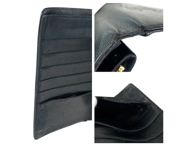 Chanel Vintage Coco Mark Clasp Black Leather Long Wallet - view 8