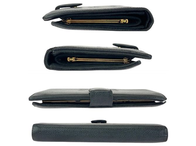 Chanel Vintage Coco Mark Clasp Black Leather Long Wallet - view 9