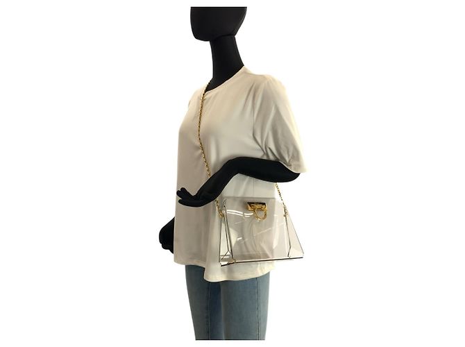 Borsa a spalla Salvatore Ferragamo Gancini con hardware dorato trasparente - vista 7