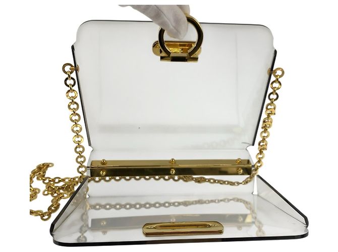 Borsa a spalla Salvatore Ferragamo Gancini con hardware dorato trasparente - vista 9