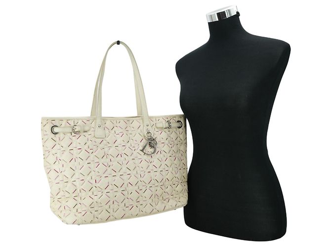 Dior Christian Cannage Canvas Panarea Schultertasche Weiß - Ansicht 2