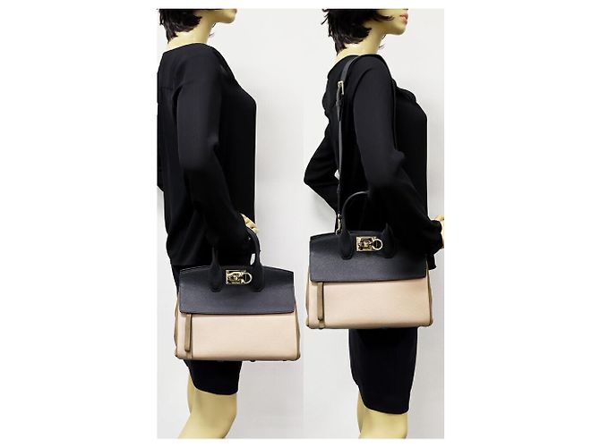 Borsa 2 in 1 Calf Studio Salvatore Ferragamo 21H159 Nero Beige Grigio Cachi - vista 2
