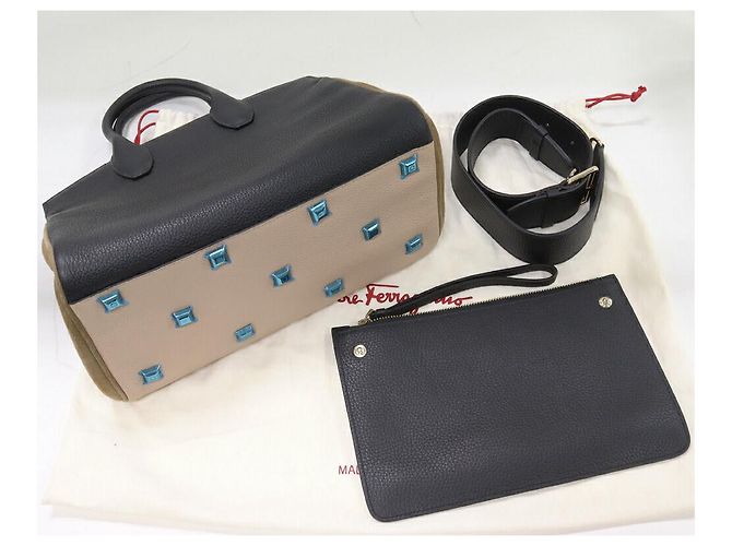 Borsa 2 in 1 Calf Studio Salvatore Ferragamo 21H159 Nero Beige Grigio Cachi - vista 3