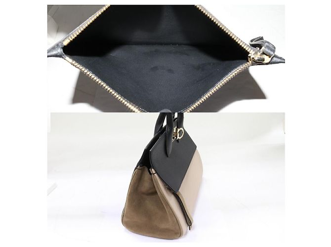 Borsa 2 in 1 Calf Studio Salvatore Ferragamo 21H159 Nero Beige Grigio Cachi - vista 5