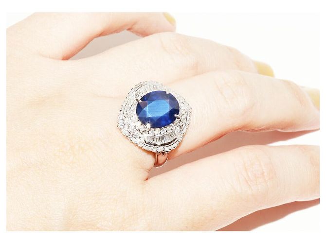 Autre Marque Pt900 Saphir-Diamant-Ring Blau - Ansicht 6