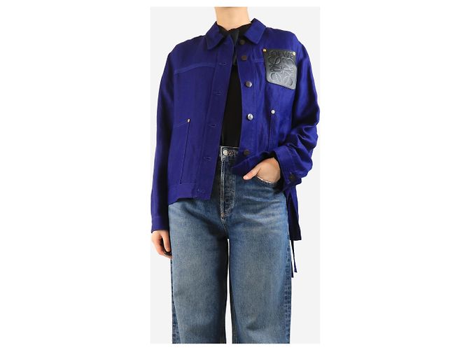 Loewe Leinenmischjacke mit Anagram-Patch in Blau - Größe UK 10 - Ansicht 3
