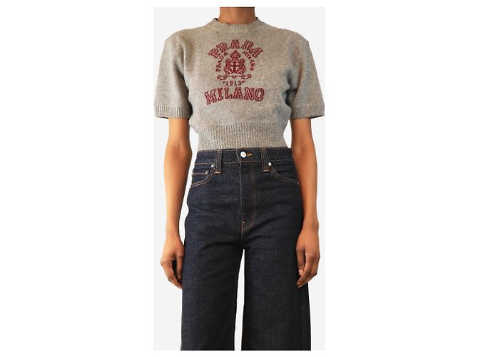 Jacquard Prada Grauer kurzärmeliger Pullover - Größe UK 8 - Ansicht 3