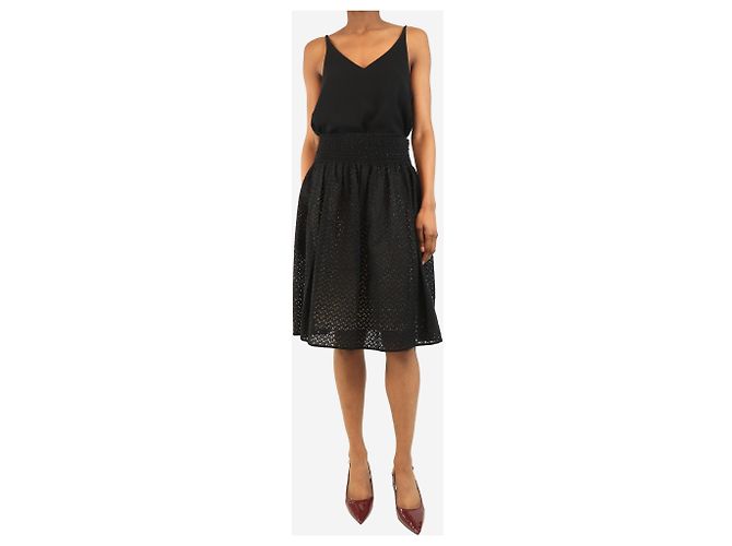 Prada Gonna midi in broderie anglaise marrone - taglia UK 6 Nero - vista 2