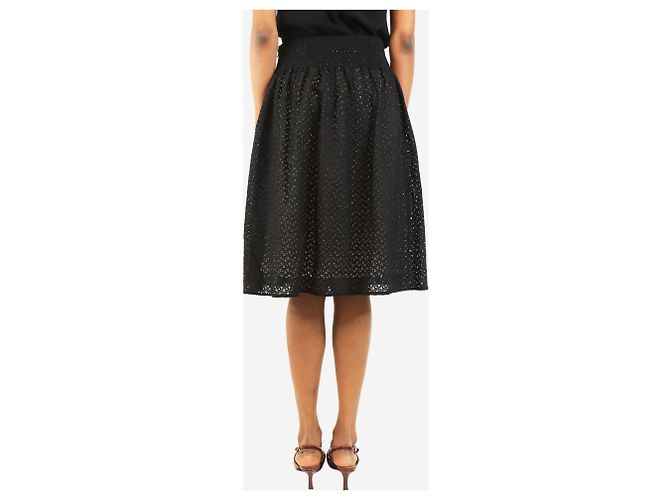 Prada Gonna midi in broderie anglaise marrone - taglia UK 6 Nero - vista 3