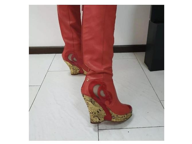 Chanel Red Paris Moscow Wedge Thigh-High Boots - vista 6