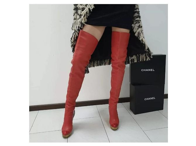 Chanel Red Paris Moscow Wedge Thigh-High Boots - vista 8