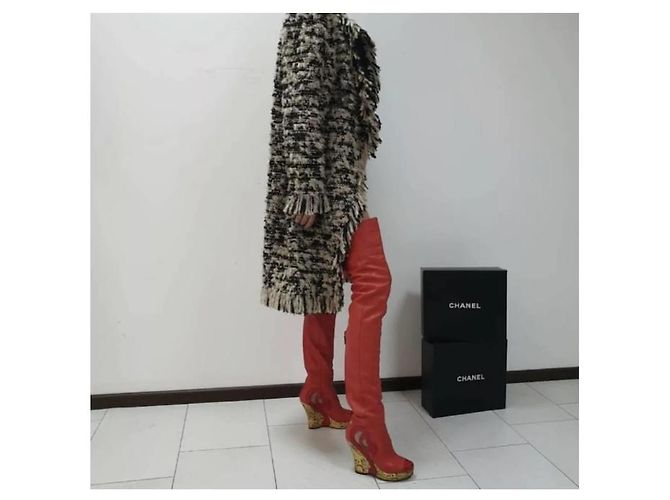 Chanel Red Paris Moscow Wedge Thigh-High Boots - vista 10