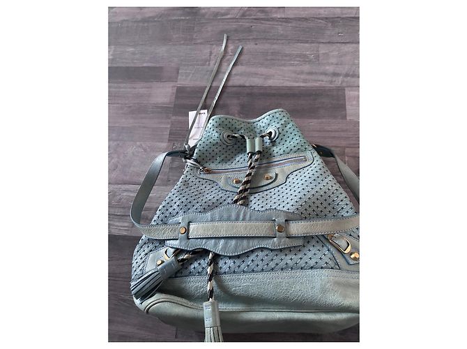 Borsa a secchiello Motocross Pompon in pelle di Balenciaga Blu - vista 12