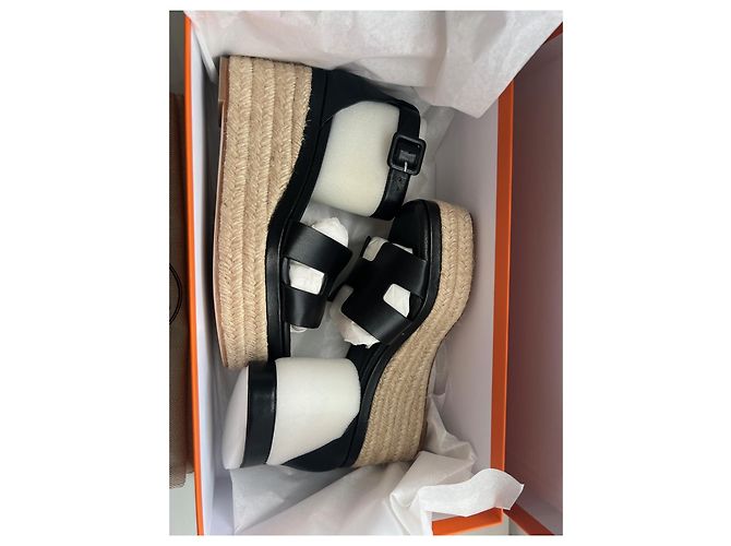 Sandali con zeppa Hermès Elda in pelle nera Nero - vista 4