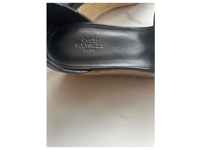 Sandali con zeppa Hermès Elda in pelle nera Nero - vista 5