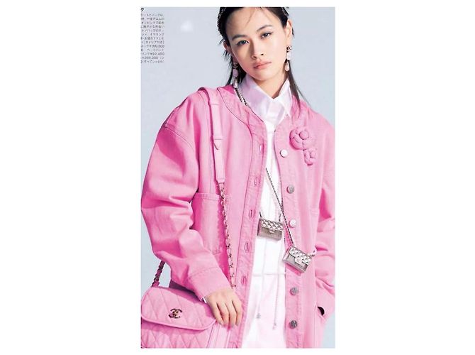 Chaqueta de camelia de denim neón rosa Chanel 21S icónica FR 36 Hardware de plata - vista 10