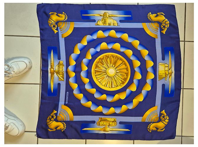 Sonderedition Hermès "AIR FRANCE" Ledoux 1962 Seepferdchen Garnele Blau Golden - Ansicht 2