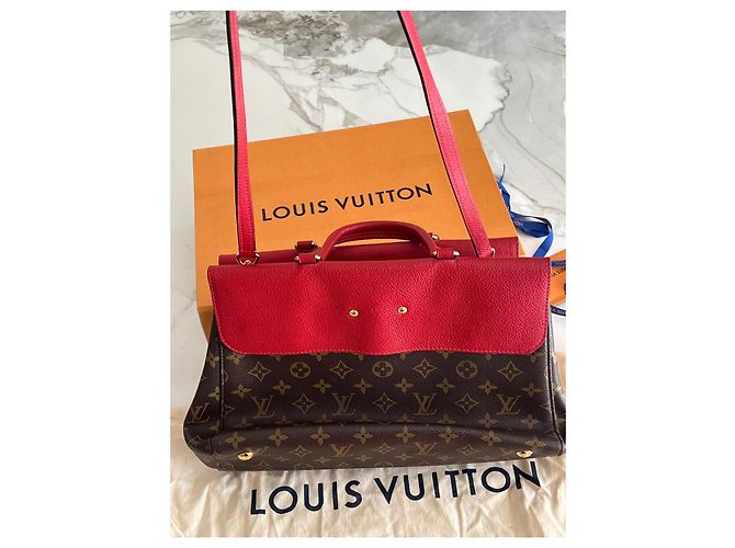 Borsa Louis Vuitton in pelle Monogram e pelle rossa grana Marrone Rosso - vista 3