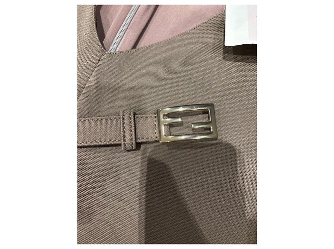 Vestido de jersey marrón Fendi con cinturón de hebilla FF Castaño - vista 6