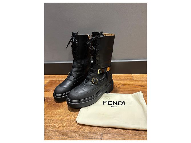 Botas de combate de cuero negro con hebilla Fendi - vista 10