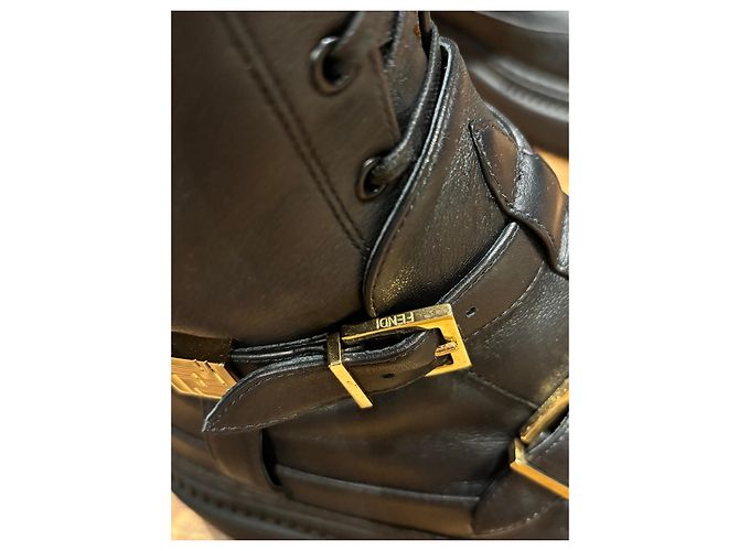 Botas de combate de cuero negro con hebilla Fendi - vista 11