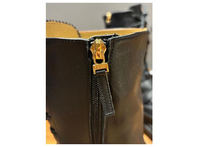 Botas de combate de cuero negro con hebilla Fendi - vista 12