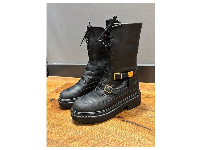 Botas de combate de cuero negro con hebilla Fendi - vista 14