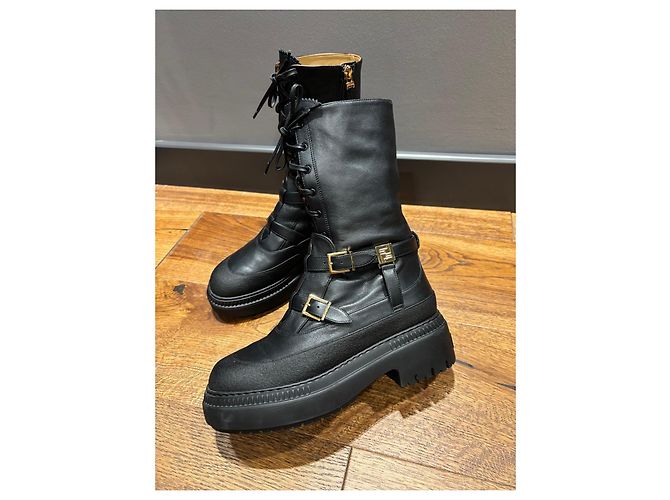 Botas de combate de cuero negro con hebilla Fendi - vista 15