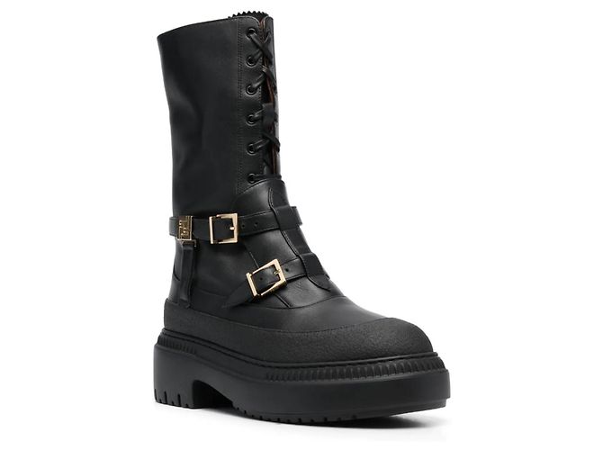 Botas de combate de cuero negro con hebilla Fendi - vista 2