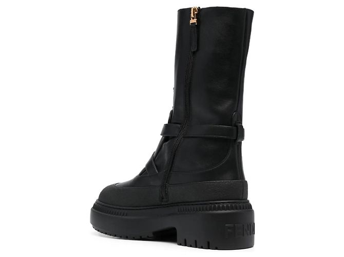 Botas de combate de cuero negro con hebilla Fendi - vista 5