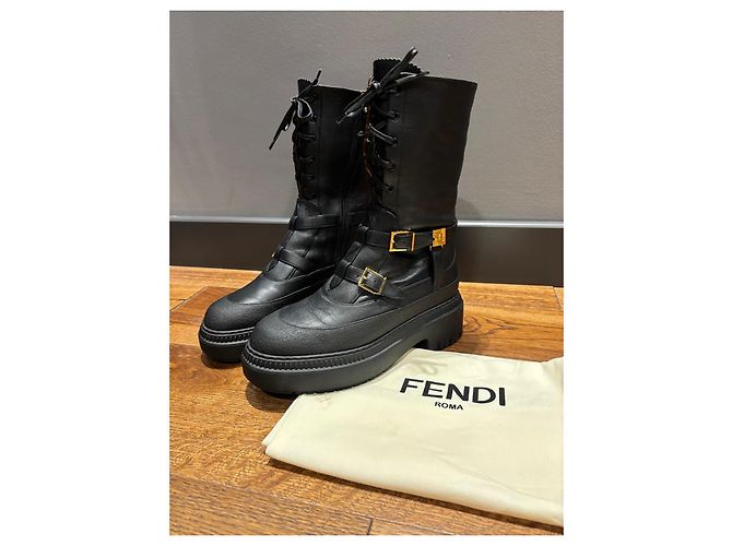 Botas de combate de cuero negro con hebilla Fendi - vista 7