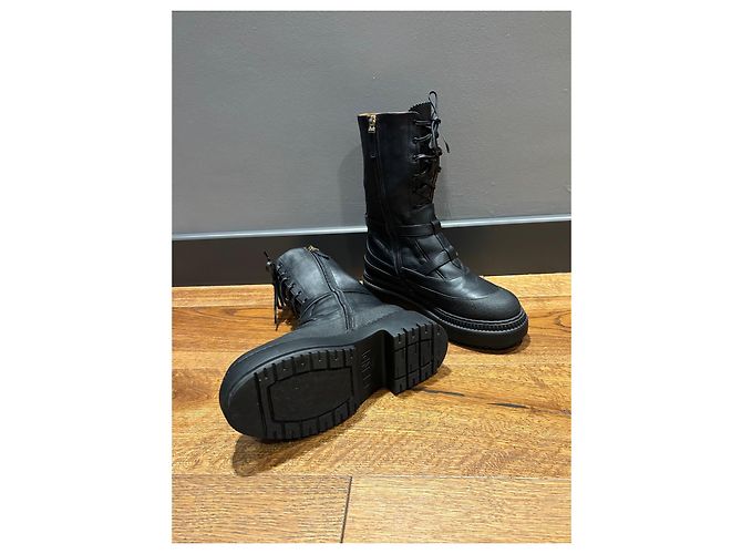 Botas de combate de cuero negro con hebilla Fendi - vista 9