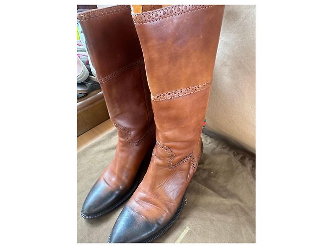 Botas altas de cuero marrón Gucci Castaño - vista 3