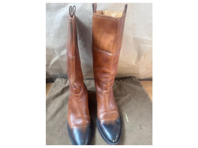 Botas altas de cuero marrón Gucci Castaño - vista 4