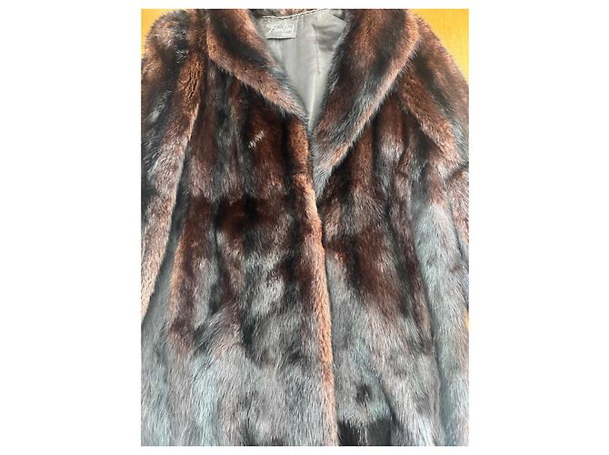 Autre Marque Cappotto in pelliccia marrone scuro con colletto a scialle - vista 2