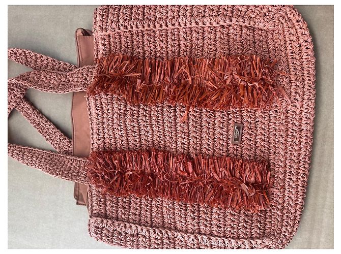 Autre Marque Borsa in paglia rosa con frange - vista 2