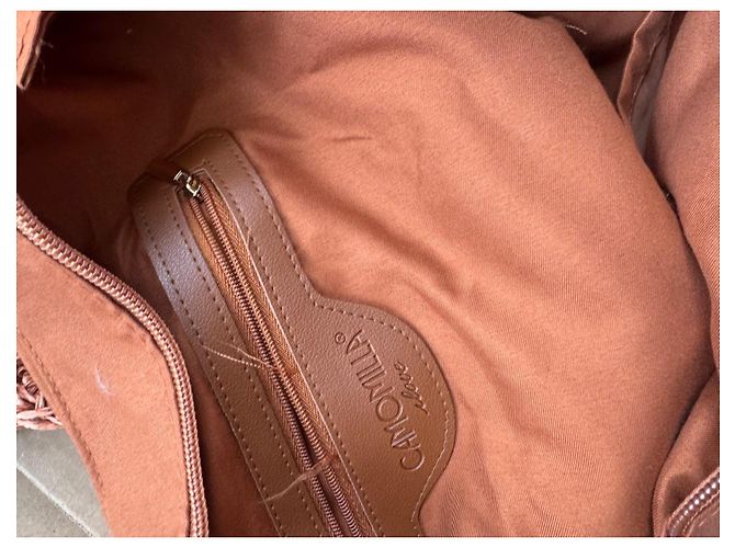 Autre Marque Borsa in paglia rosa con frange - vista 4