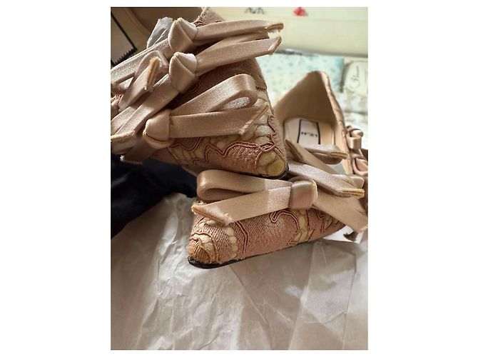 Autre Marque Décolleté in pelle con pizzo Cognac - vista 11