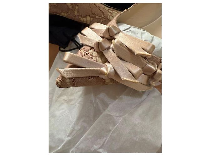 Autre Marque Décolleté in pelle con pizzo Cognac - vista 8