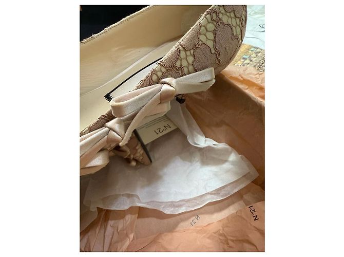 Autre Marque Décolleté in pelle con pizzo Cognac - vista 9