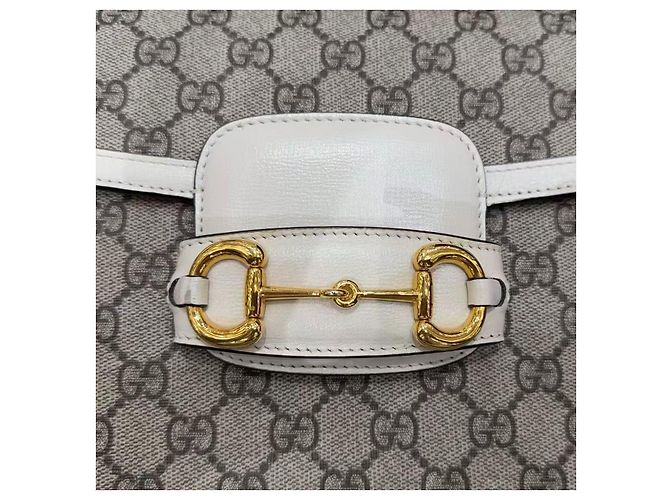 Gucci Horsebit 1955 Pelle Bianca con Tela GG Supreme - vista 2
