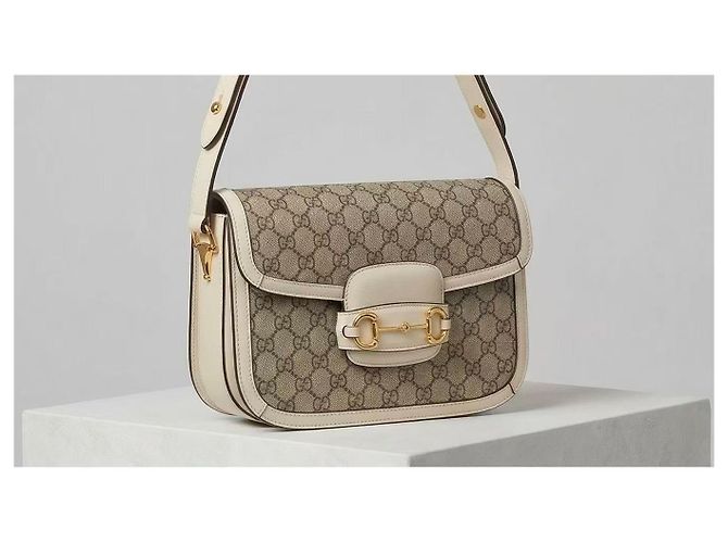 Gucci Horsebit 1955 Pelle Bianca con Tela GG Supreme - vista 3
