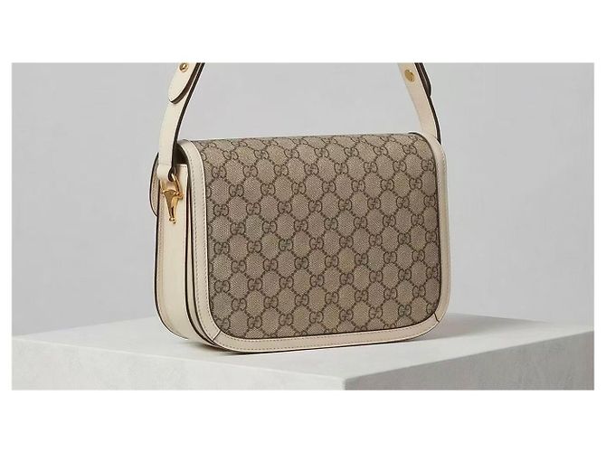 Gucci Horsebit 1955 Pelle Bianca con Tela GG Supreme - vista 5