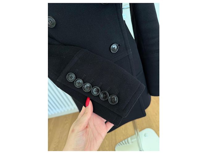 Abrigo Burberry Negro de Lana y Cachemira con Cuello de Piel de Conejo - vista 4