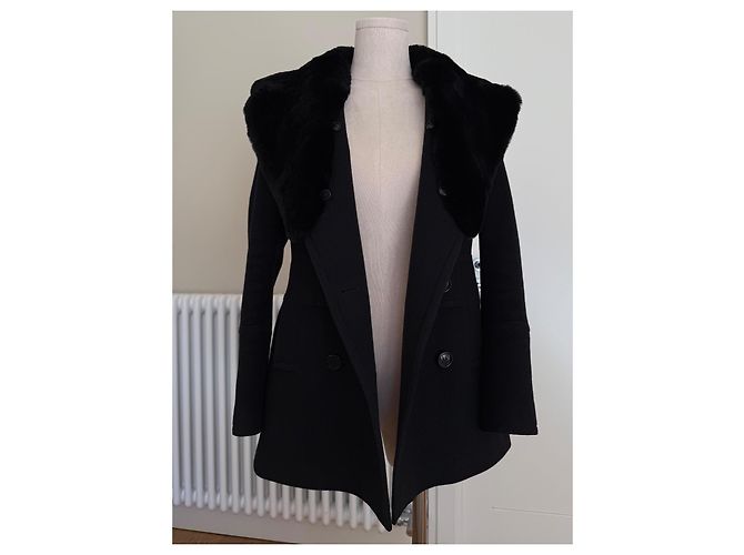 Abrigo Burberry Negro de Lana y Cachemira con Cuello de Piel de Conejo - vista 5