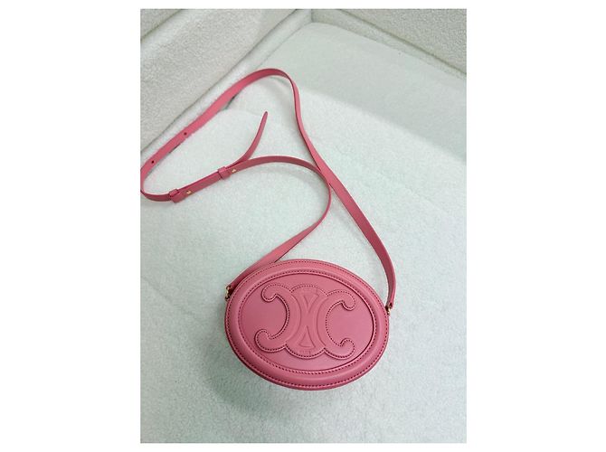 Céline Borsa a tracolla ovale Triomphe di Celine in pelle rosa - vista 4