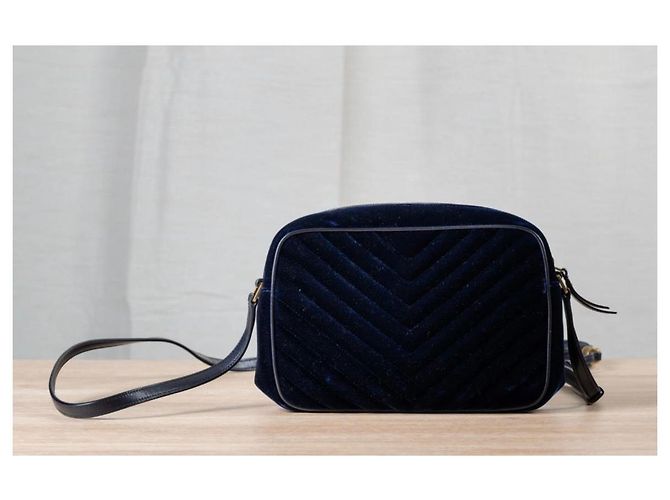 Bolso de Hombro de Terciopelo Azul Marino Saint Laurent - vista 2