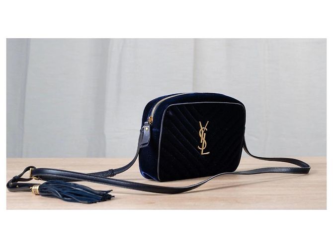 Bolso de Hombro de Terciopelo Azul Marino Saint Laurent - vista 3